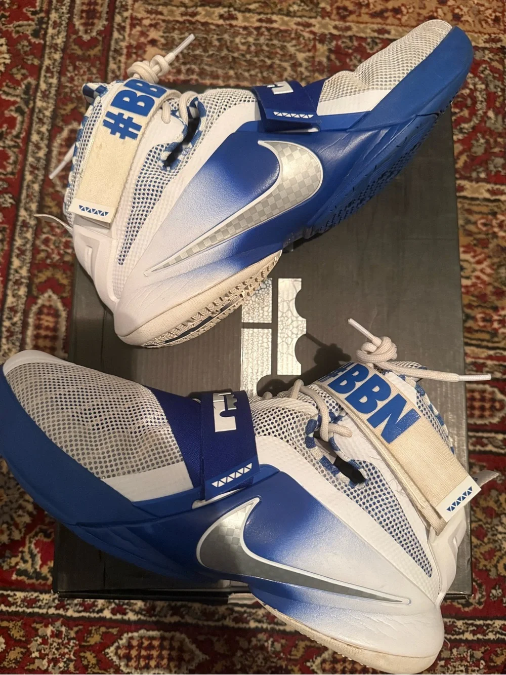 Nike LeBron Soldier 9 Kentucky Blue and White High-Top Basketball Sneakers